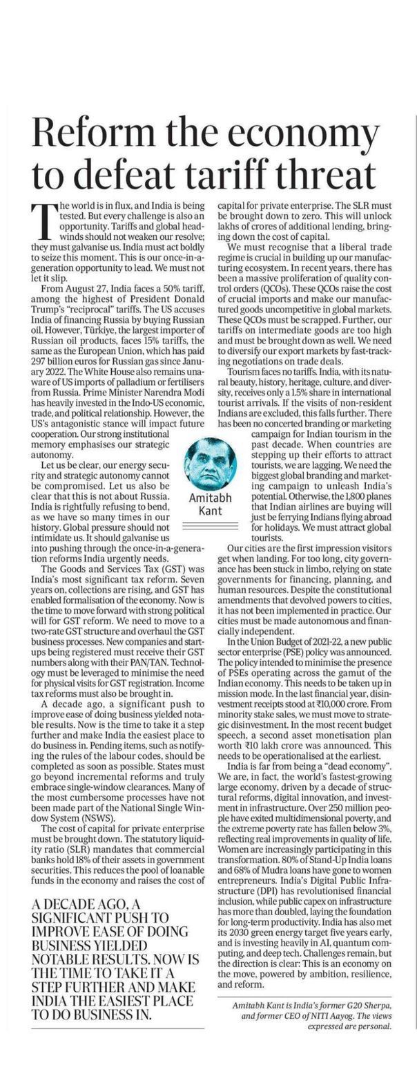 Reform the economy to defeat tariff threat